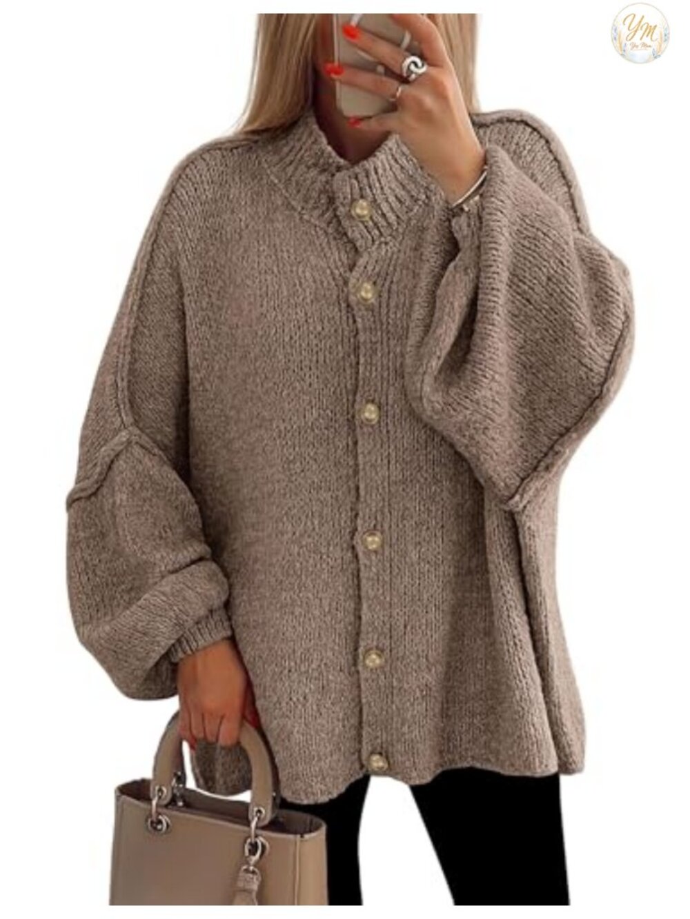 Chunky Knit Oversized Cardigan, Drop Shoulder Button Down Long Sleeve Sweater